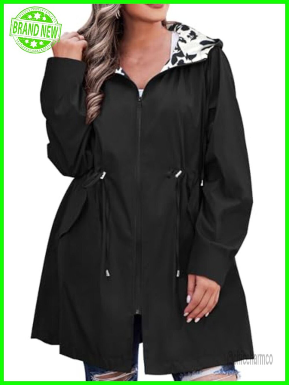 Plus Size Waterproof Hooded Reversible Raincoat Lightweight Windbreaker